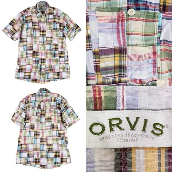Orvis Other - Orvis Shirt Men’s Patchwork SS Button Down Size M Medium Cotton Madras Plaid